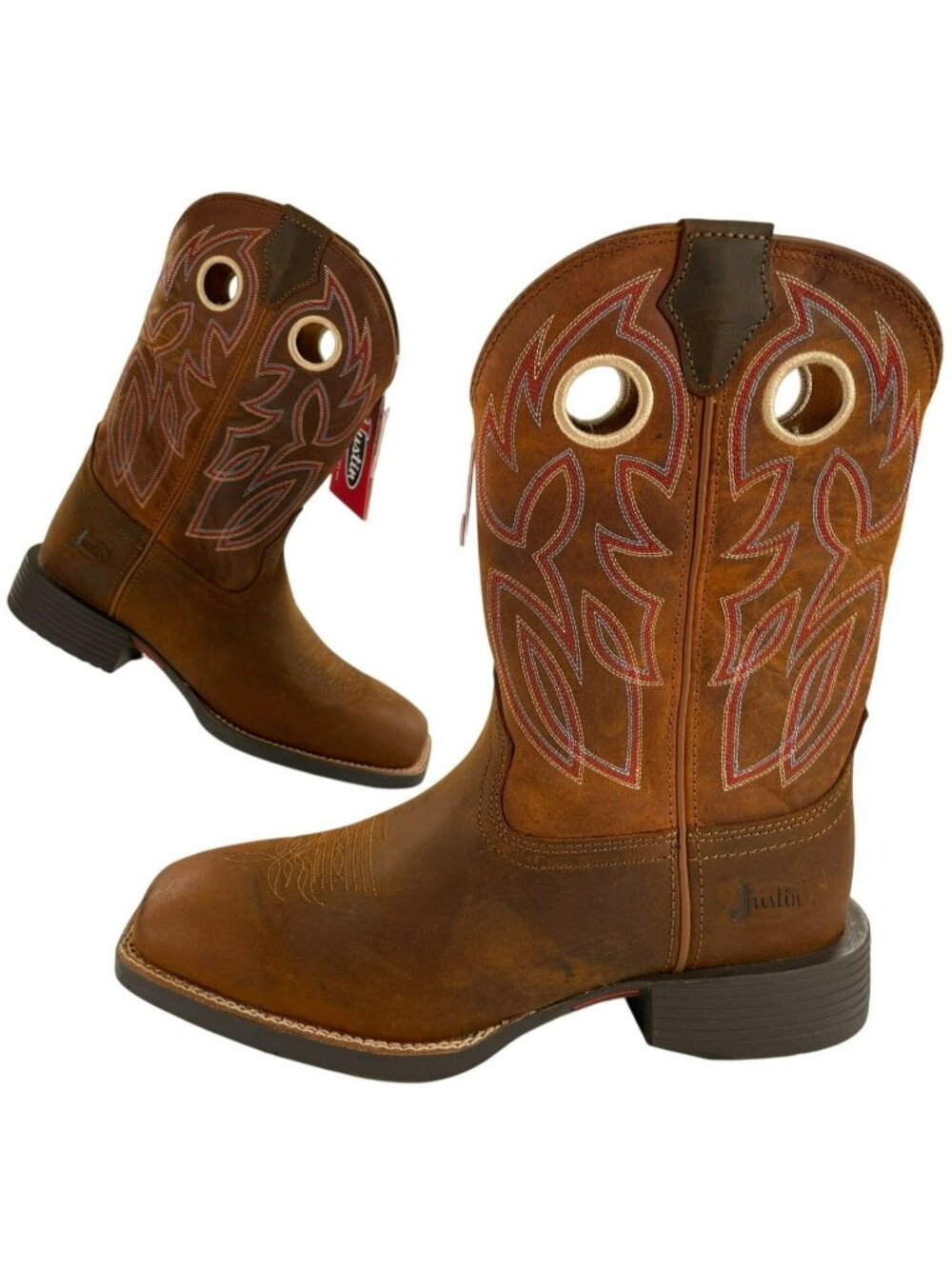 Justin Bowline Boots 11" Pecan Brown Water Buffalo Square Toe Men's Sz 11 NEW